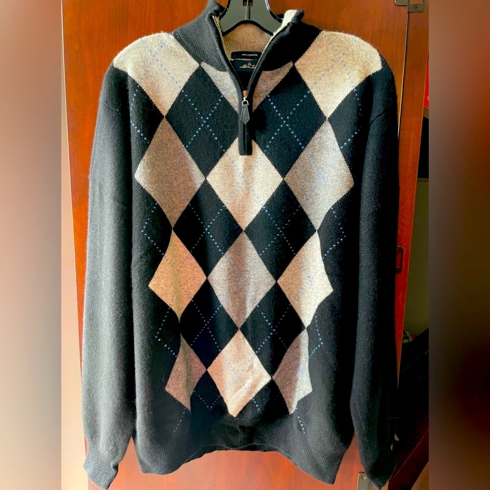 Men’s Allen Solly 100% cashmere 1/4 zip blue, black, grey  pullover sweater, XL